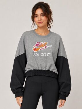 Nike Grey & Black Cropped Crew with Colorful Swoosh XL Cotton & Nylon lightweigh